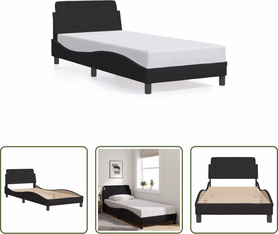 The Living Store Struttura letto con testiera nera 90x200 cm in tessuto