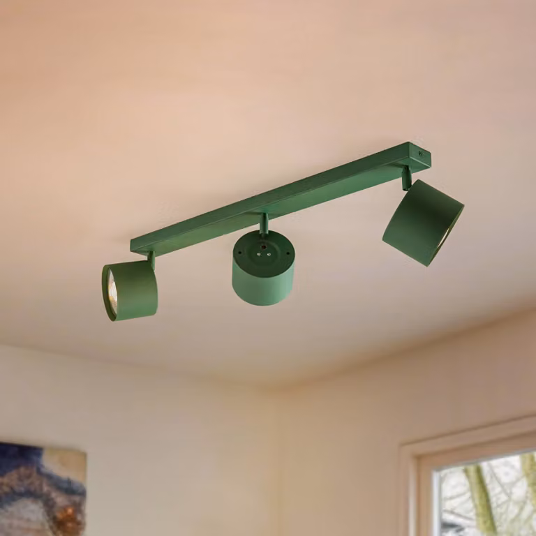 Faretto da soffitto Chloe orientabile a 3 luci, verde Argon, dimmerabile, Verde, Soggiorno / Sala da pranzo, Metallo, Moderno