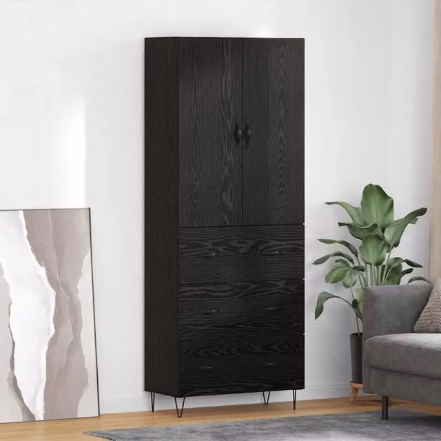 Set di 2 credenze moderne vidaXL in nero, L: 69,5 cm, P: 34 cm, H: 180 cm