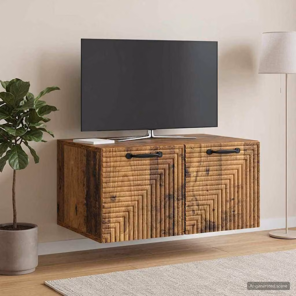 vidaXL Mobile Porta TV da Muro in Legno Antico Marrone L: 59,5 cm, P: 41 cm, H: 30 cm