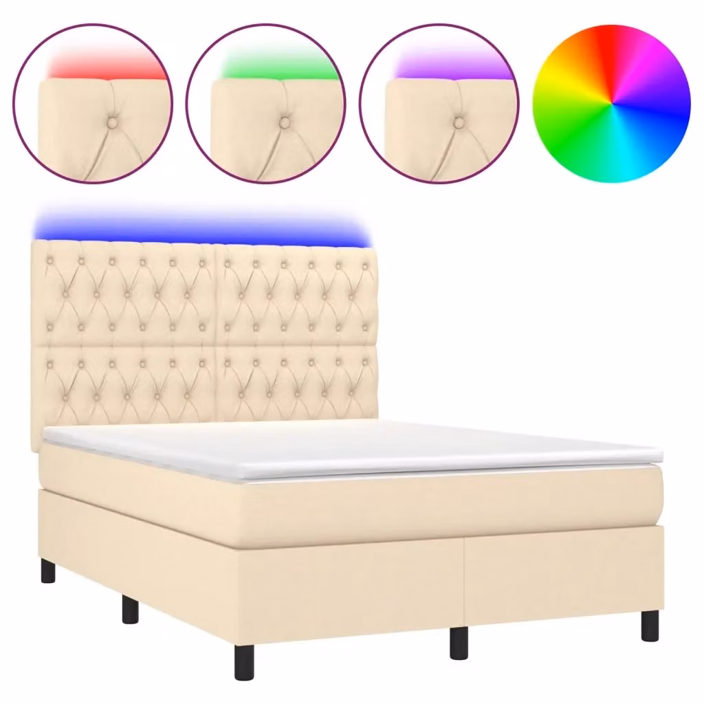 Letto Ibrido con Materas e Illuminazione LED vidaXL in Tessuto Beige e Bianco L/P/H: 140 x 200 x 128 cm – 2