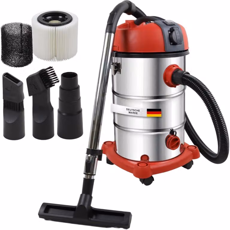 Aspirapolvere industriale, aspiraliquidi e aspiratutto - Potenza: 3300 W - Capacità: 30 litri - Senza sacco - Colore: rosso - Per uso professionale