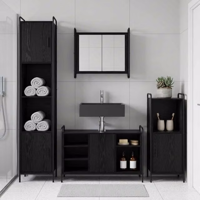 Set di Armadi da Bagno 2 pz Rovere Nero 65,5 x 34 x 61 cm 3444489
