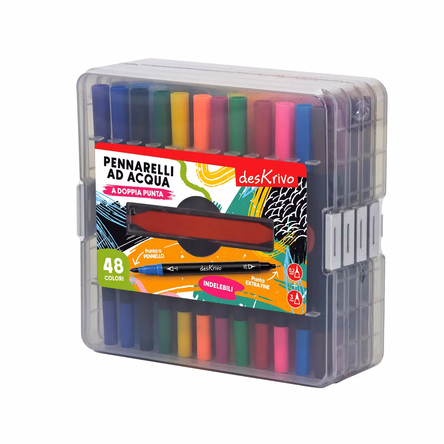Set di 48 Pennarelli ad Acqua Indelebili desKrivo con Doppia Punta Brush e Fine, Multicolore – 1
