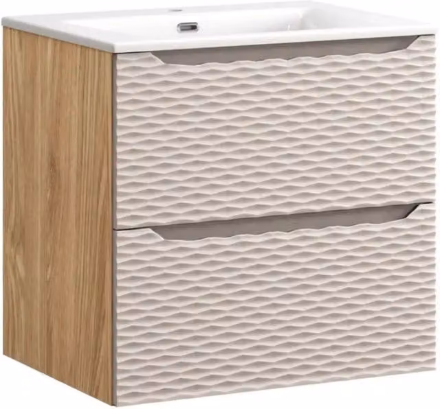 Set da bagno YOKA beige: mobile sottolavabo 60 cm + lavabo incassato