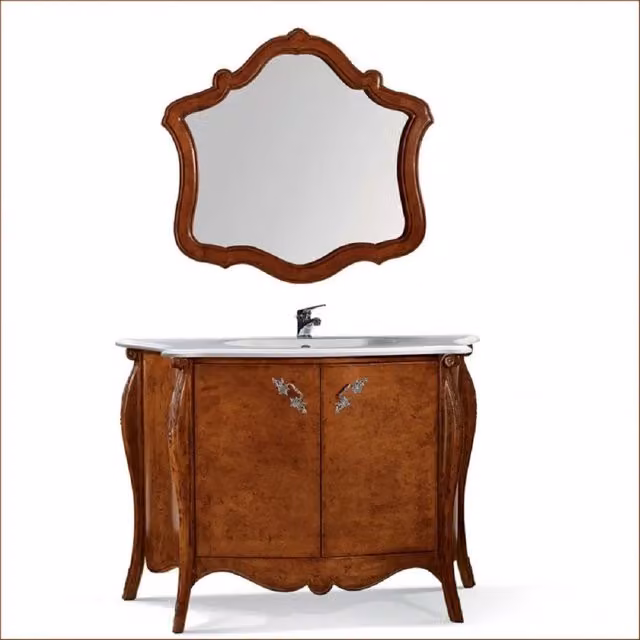 Mobile bagno bombato MOBILI 2G in legno marrone con lavabo, 2 ante e specchio, L: 122 cm, P: 48 cm, H: 85 cm – 1
