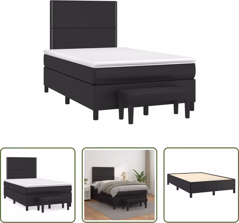 The Living Store Letto a molle con materasso nero 120x190 cm in Pelle finta