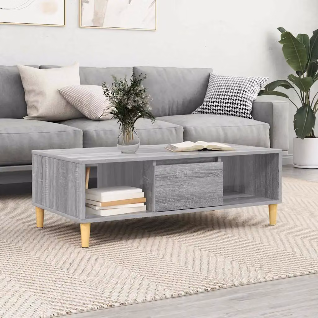 vidaXL Tavolino da salotto rettangolare in MDF grigio L: 102 cm, P: 55 cm, H: 35 cm