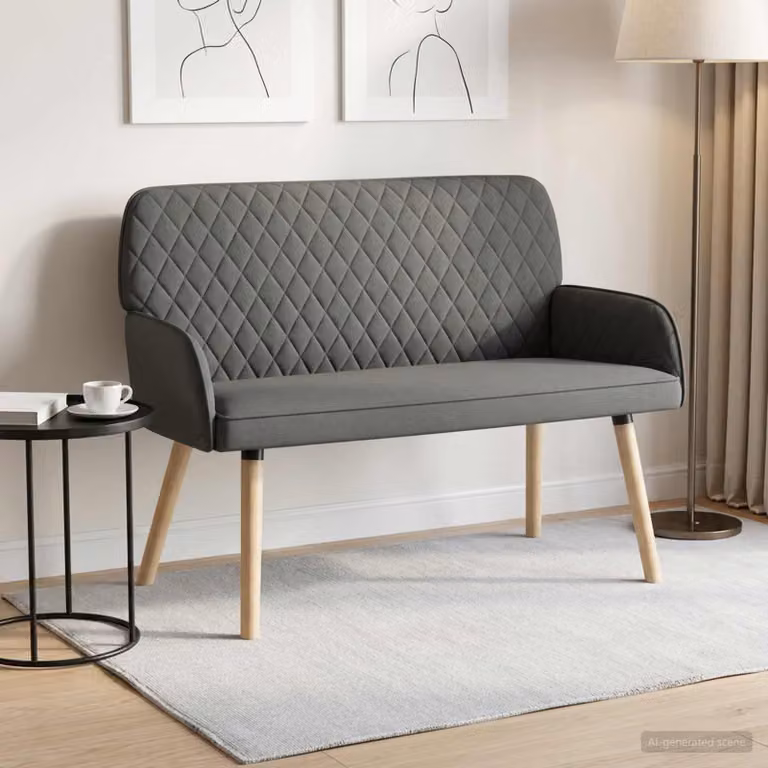 Divano a 2 posti vidaXL moderno in tessuto grigio con gambe in legno massello per soggiorno o camera da letto L: 115 cm, P: 86 cm, H: 58 cm
