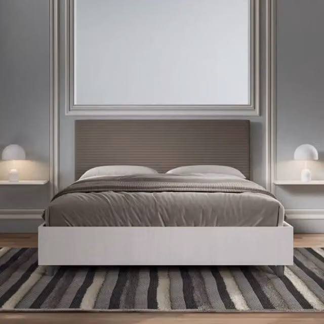Letto matrimoniale contenitore 160x200 bianco frassino testata similpelle cappuccino Level