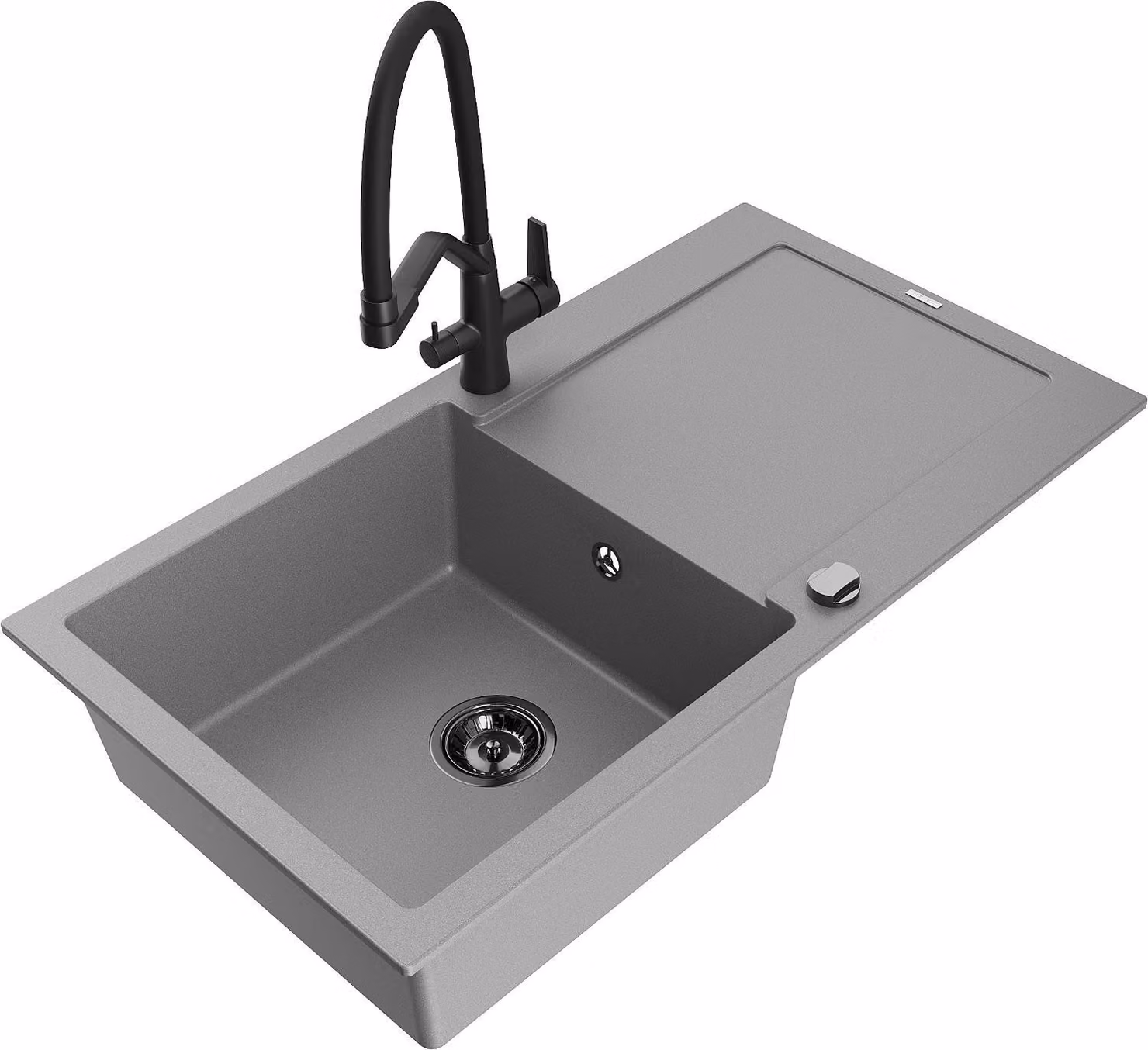 Mexen Leo lavello in granito a 1 vasca con sgocciolatoio e miscelatore cucina Duo, grigio - 6501-71-671701-70-B