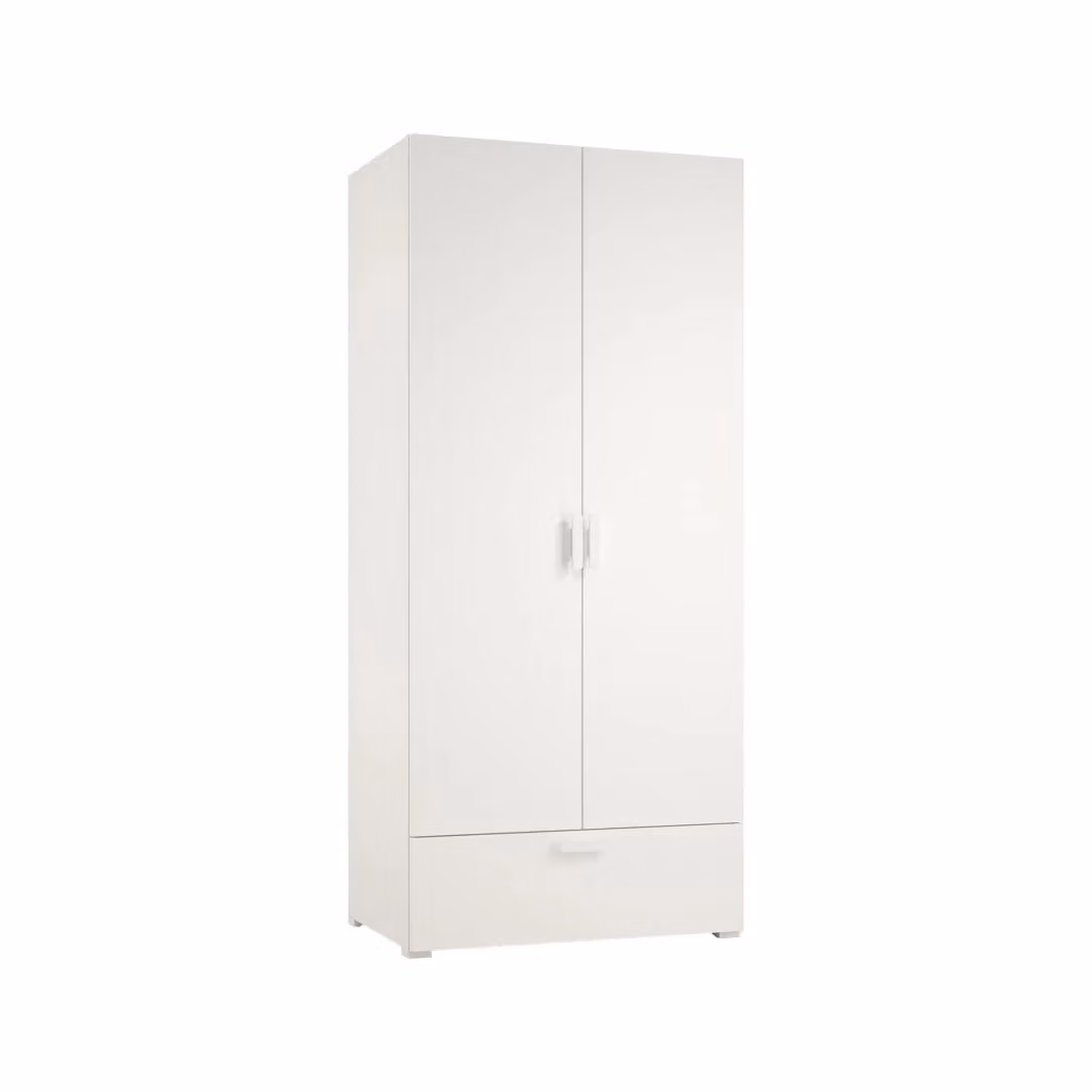 Armadio da camera da letto Centaurea DMORA con 2 ante, appendiabiti e cassetti interni, Bianco opaco, L: 52 cm, H: 180 cm, P: 69,5 cm – 2