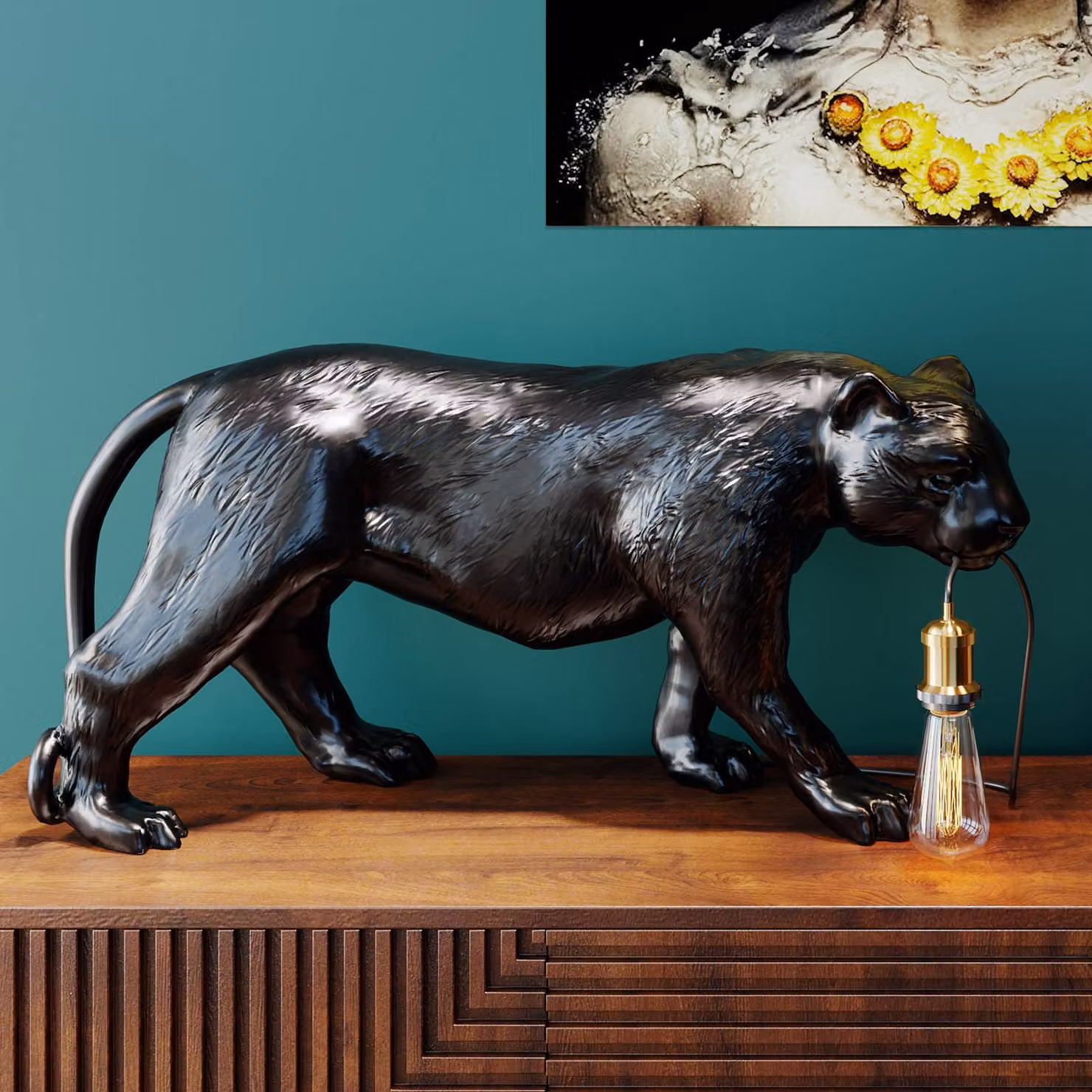 KARE Lampada da tavolo Animal Bagheera, Nero, Soggiorno / Sala da pranzo, Plastica, Lampada da tavolo