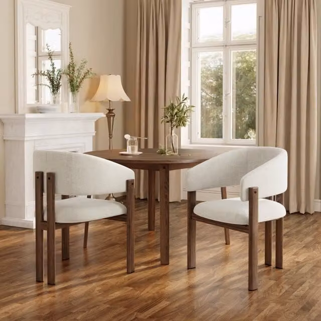 Set di 4 sedie da pranzo Mivray con braccioli in lino beige e struttura in metallo per sala da pranzo e soggiorno