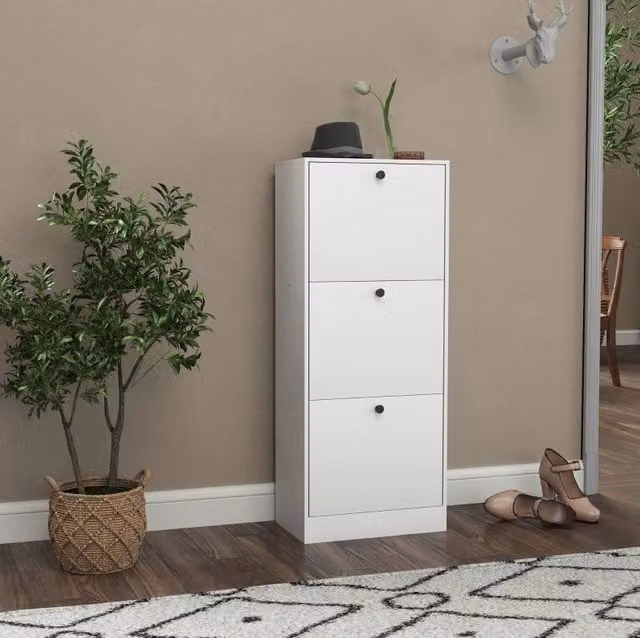 Scarpiera slim 3 ante a ribalta bianca 47x28x115 cm