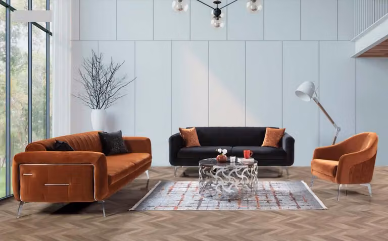 Garnitur Sofas Sessel Sofagarnitur 3+3+1 Sitzer Luxus Stoff Wohnzimmer Design