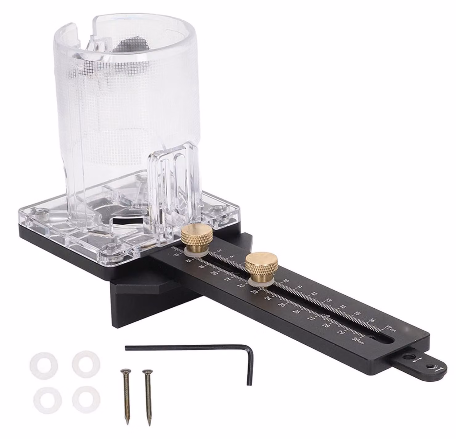 Set di strumenti per la lavorazione del legno: sega circolare, base per fresa, utensile per rifinitura del legno, punta da 8 mm, punta per fori da 2,5 mm. Adatto per diverse applicazioni. Base per fresa