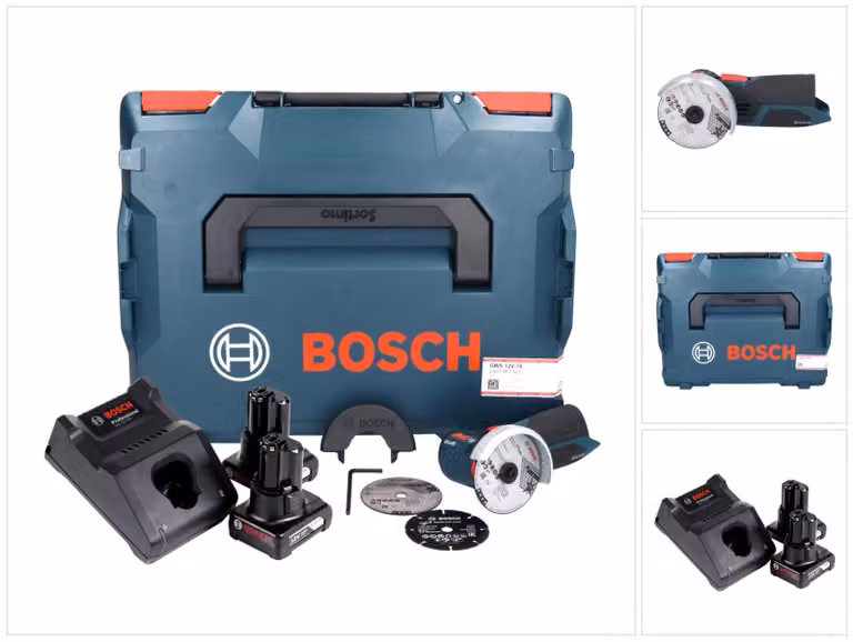 Smerigliatrice angolare a batteria Bosch GWS 12V-76 Professional 12 V 76 mm Brushless + 2 batterie da 6,0 Ah + caricabatterie + L-Boxx