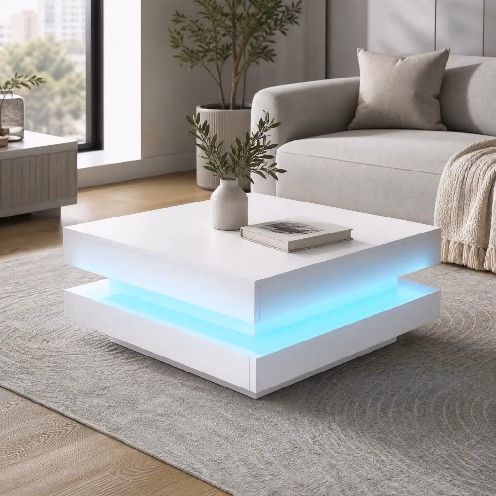 Tavolino basso quadrato Mivray bianco con LED Bluetooth e controllo tramite app L 70 x P 70 x H 36 cm – 2