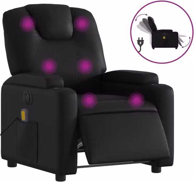 Poltrona Massaggiante | Sedia Relax Reclinabile Elettrica Nera in Similpelle