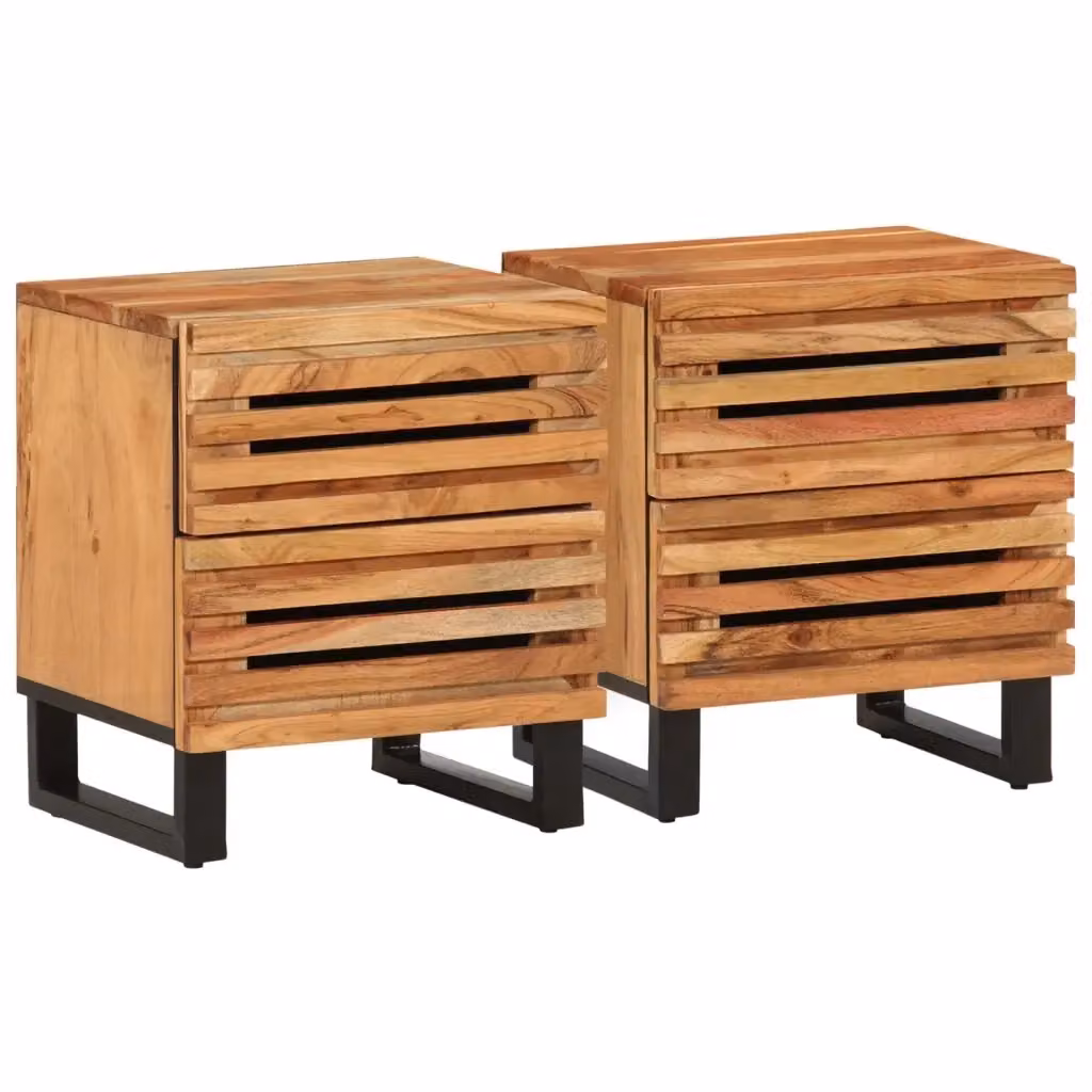 Set di 2 comodini vidaXL in legno di acacia e metallo stile industrial, colore marrone, L/P/H: 40 x 34 x 46 cm – 2