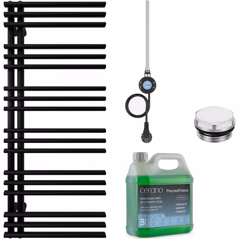 Set di radiatori elettrici da bagno Burke - L/P - Wi-Fi - 600W - nero opaco - 1200x500 mm