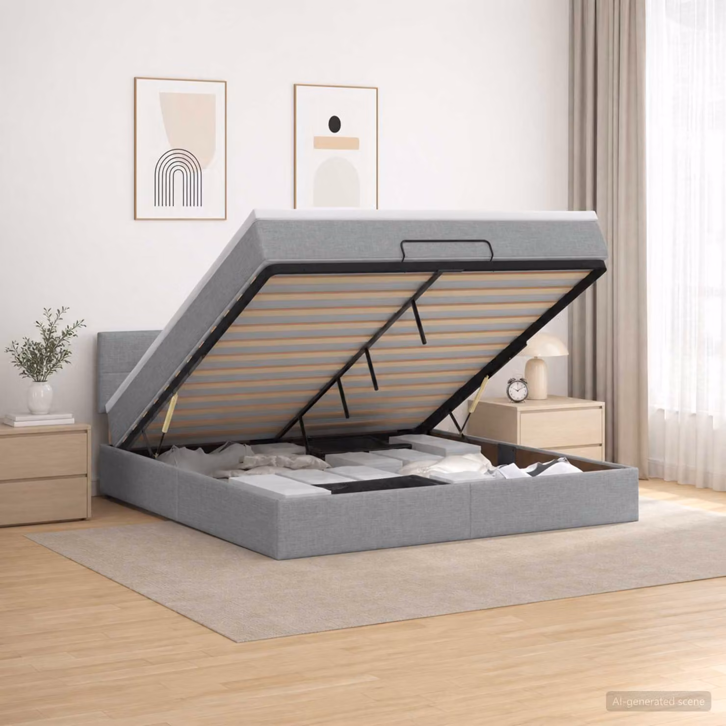 Letto ottomano con materasso vidaXL in tessuto Grigio, base a sollevamento, L/P/H: 180 x 200 x 140 cm