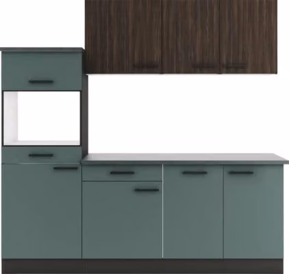 Mobile da cucina Optifit senza elettrodomestici Rimini409/Verona405 210 cm verde noce opaco smontato Variante reversibile KPRV 2181OE-9+