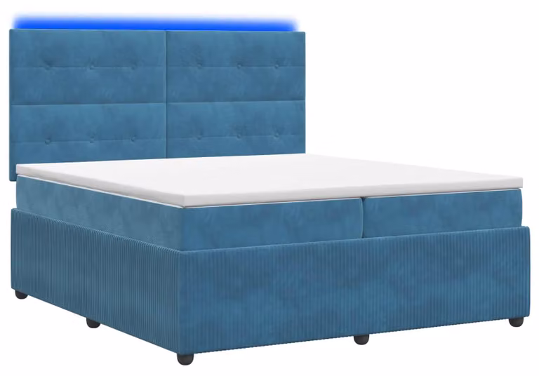 Letto a molle LED con materasso blu 200 x 200 cm in velluto