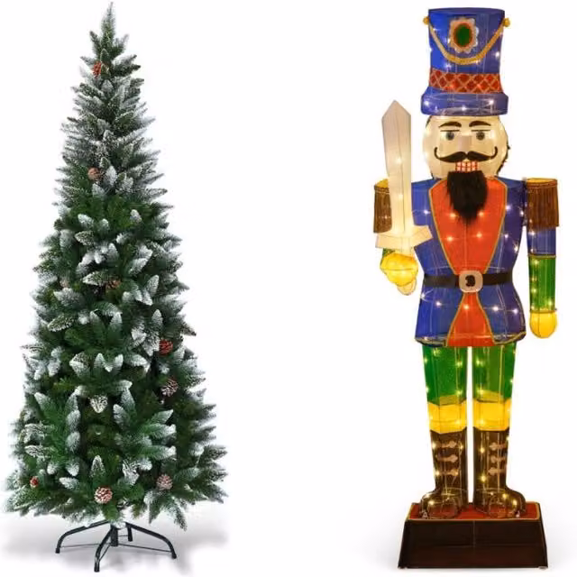 Albero di natale 180cm in pvc di alta qualit¨¤ e soldato di natale 3d illuminato, Albero di natale innevato e soldato preilluminato-Natale