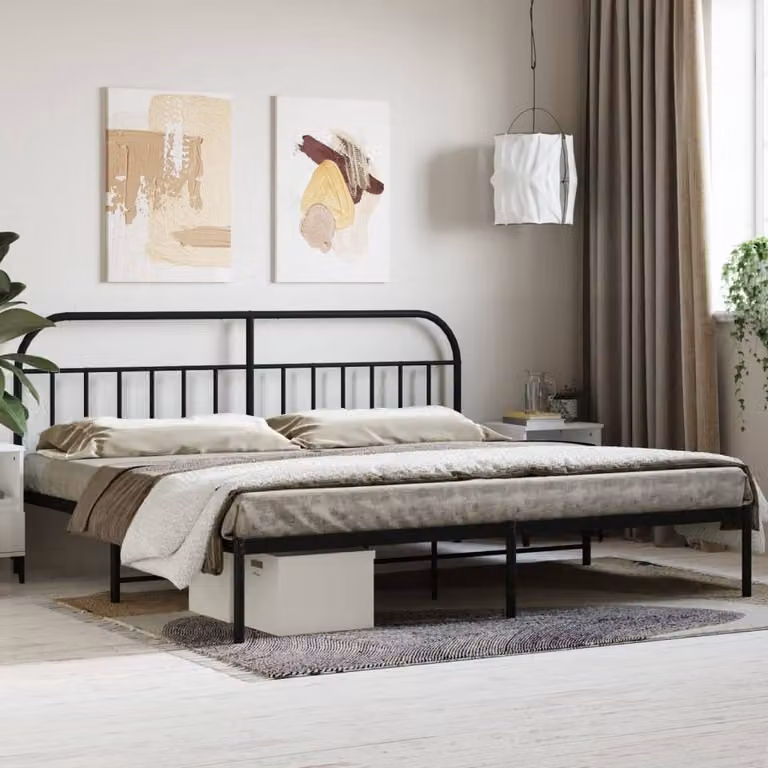 The Living Store Struttura letto con testiera in metallo nero 193x203 cm