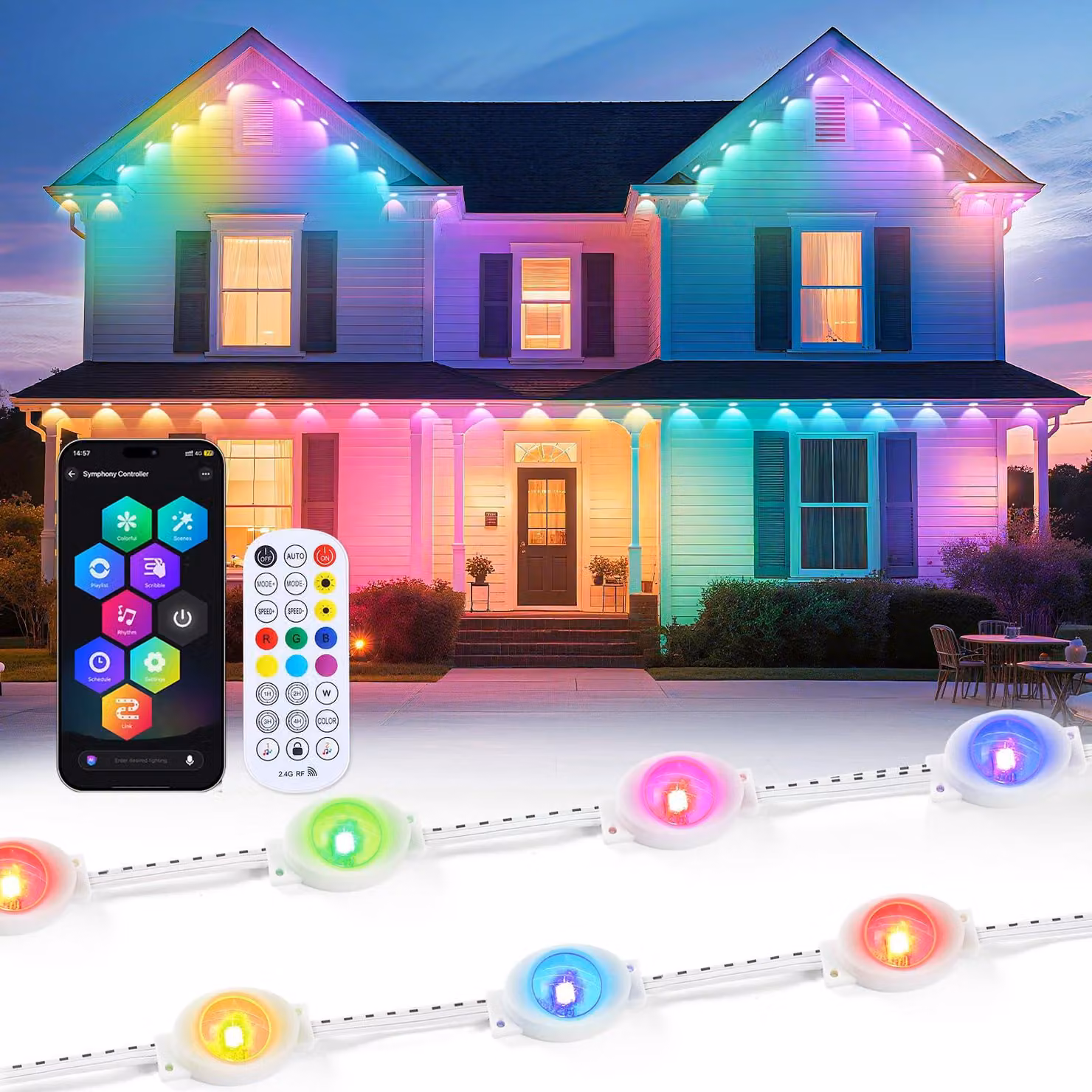 Lampada da soffitto RGB, 30 metri, 60 LED, con telecomando