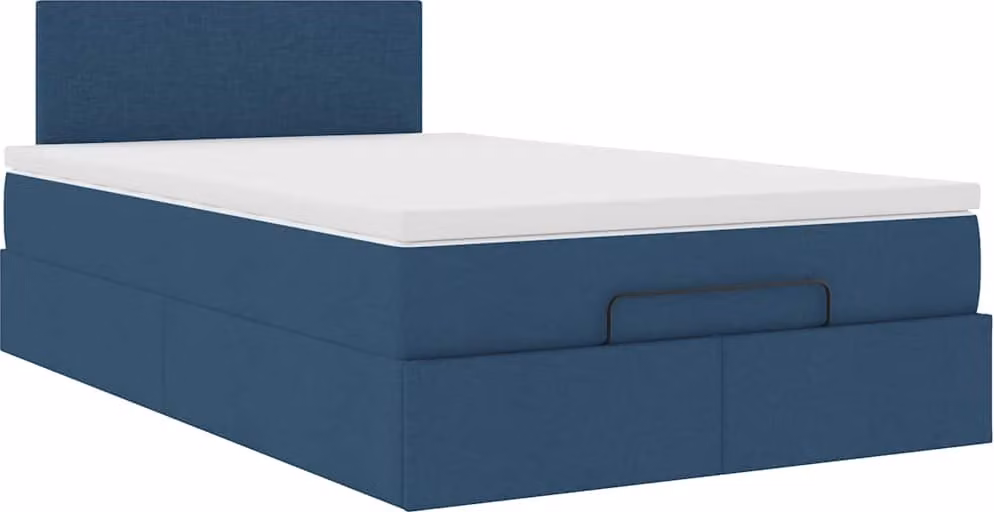 Struttura Letto Pouf con Materasso Blu 120x190 cm in Tessuto
