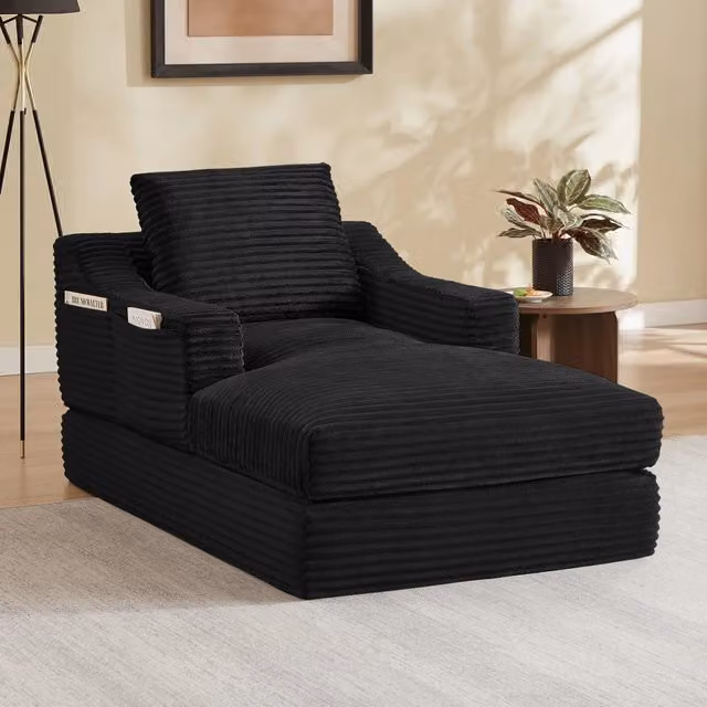 Poltrona Relax REDOM in Velluto a Coste Nero Trasformabile in Letto L/P/H: 32 x 32 x 112 cm – 1