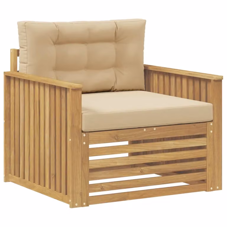 Divano da esterno moderno vidaXL in legno di acacia con cuscini bianchi e beige