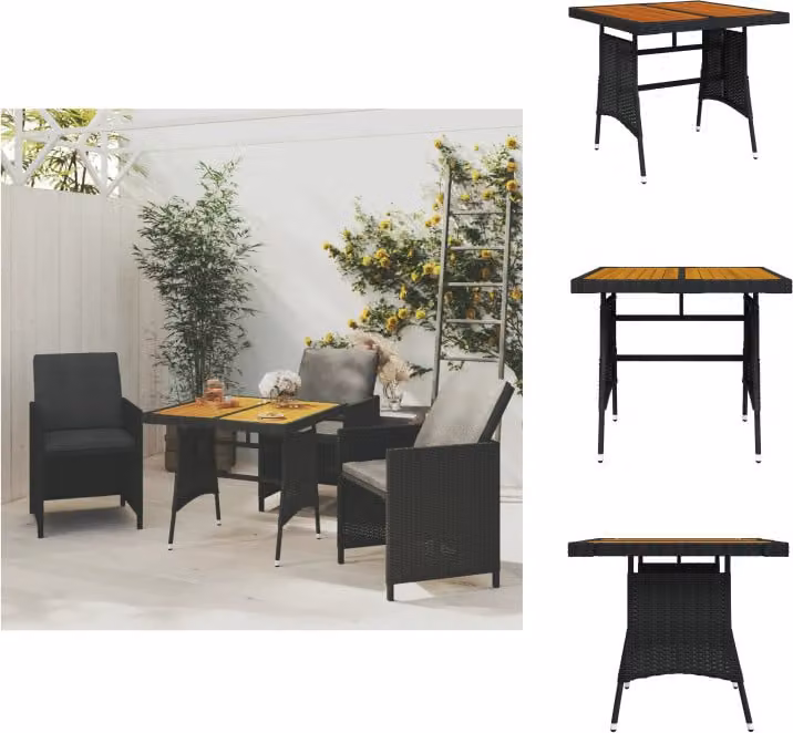 vidaXL Tavolo da giardino nero 70x70x72 cm in poly rattan e legno massiccio di acacia - Tavoli da giardino