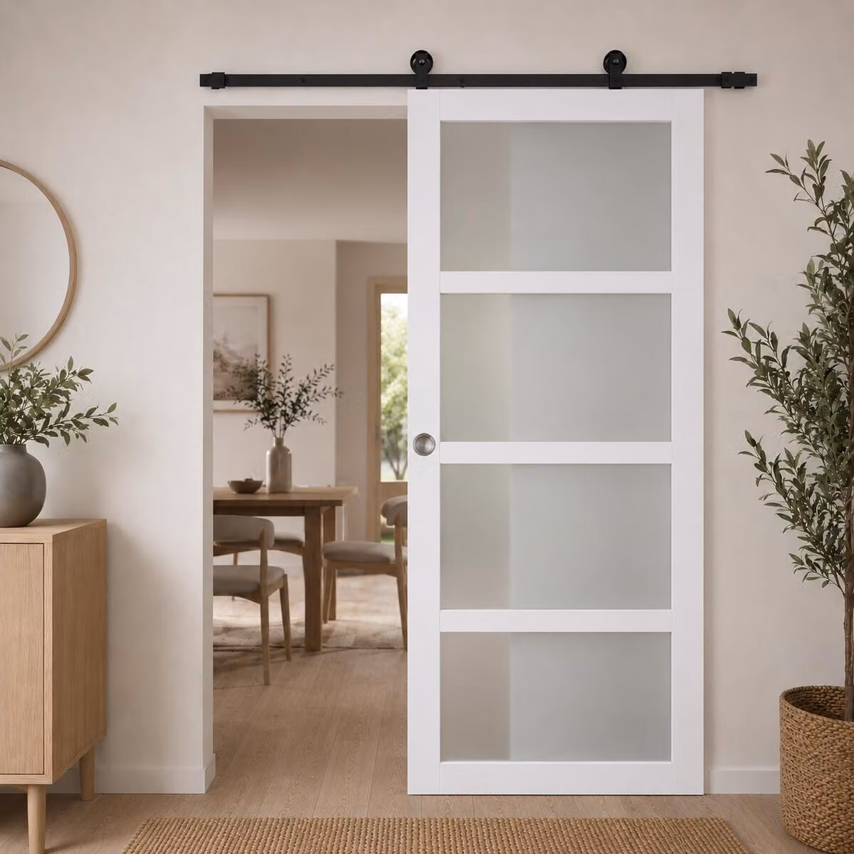 Porta scorrevole Tana bianca con vetro H204 x L93 cm, binario con rotelle, gusci grandi per GD MENUISERIES