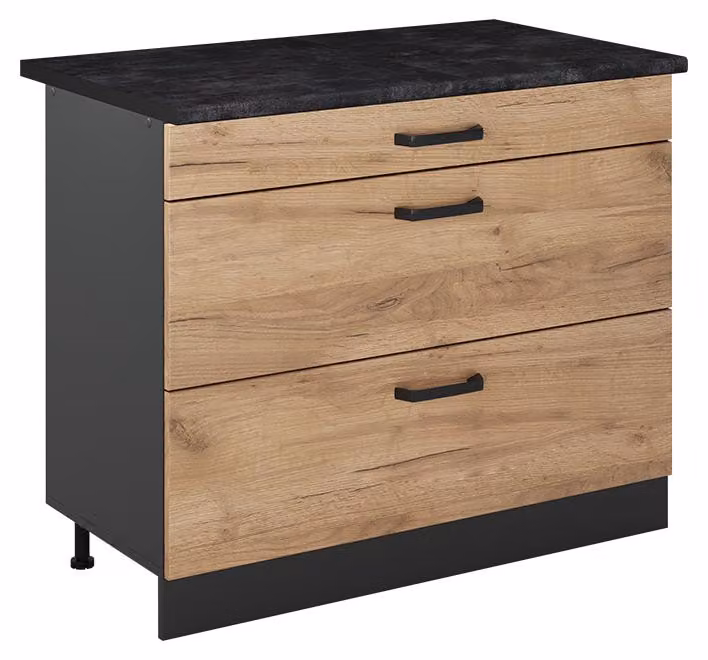 Mobiletto base per cucina Vicco R-Line Rovere dorato/Antracite 100 cm piano di lavoro Antracite, Model 71556