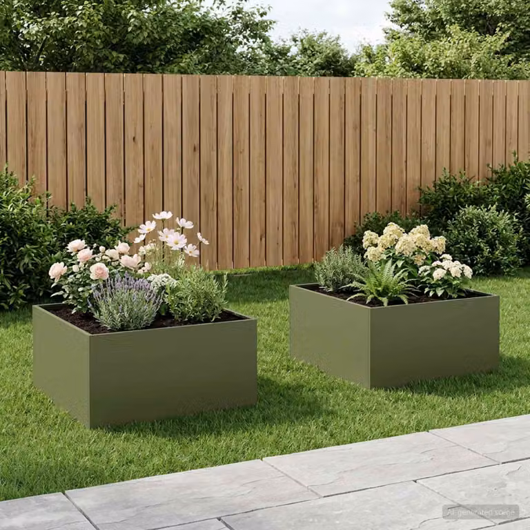 Set di 2 vasi da giardino vidaXL in metallo verde, L: 60 cm, P: 60 cm, H: 40 cm