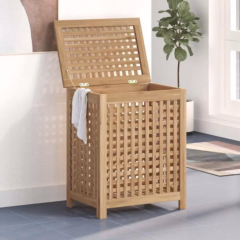 Cesto per lavanderia vidaXL in legno di teak solido marrone L: 60 cm, P: 35 cm, H: 50 cm