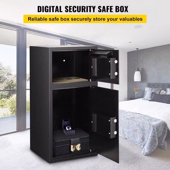 Ibenzoa® Cassaforte elettronica da 74 litri – Cassaforte in acciaio con codice programmabile da 3 a 8 cifre, chiusura magnetica automatica, rivestimento interno grigio, alimentazione a 4 batterie AA, ideale per la casa e l'ufficio