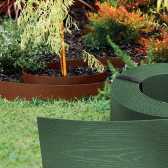 Bordura flessibile in plastica effetto legno per prato - 10 m di lunghezza - 8 cm di altezza - Verde