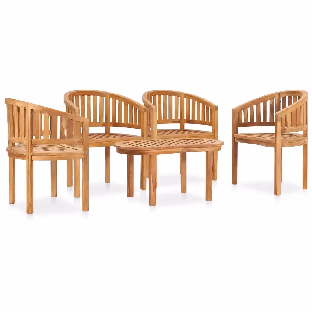 Set Salotto da Giardino vidaXL in Teak Massello Marrone 5 Pezzi con Tavolino e Poltrone Design Curvo – 2