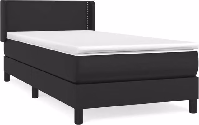 Letto singolo | Letto per adulti | Giroletto a Molle con Materasso Nero 90x200 cm in Similpelle