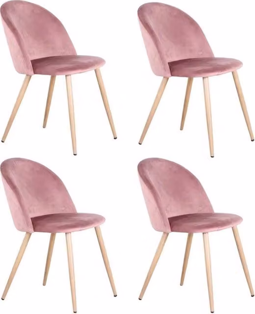 Sedia da pranzo - Set da 4 - Sedia da pranzo in velluto - Sedia - Sedia da tavola da pranzo - 4 pezzi - Piede in legno - Rosa