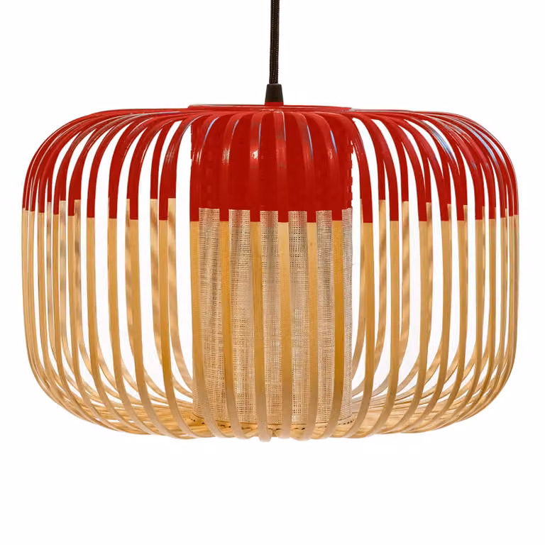 Forestier Lampada a sospensione Bamboo Light S, dimmerabile, Rosso, Soggiorno / Sala da pranzo, bambù, Design, Lampada a sospensione