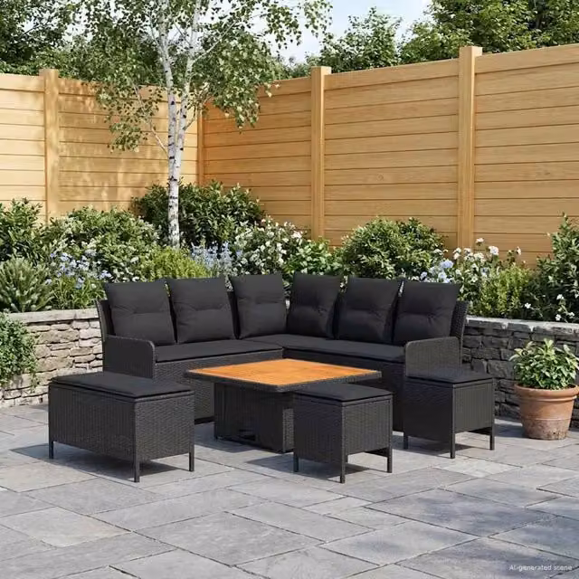 Set di Mobili 7 pz Nero Rattan in PE 3422209