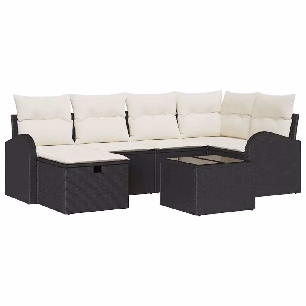 Set Divano da Giardino a L vidaXL in Polyrattan Nero con Cuscini Beige 7 Pezzi – 2