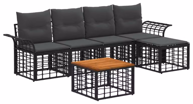 Set di divani da esterno 6 pcs Nero e Grigio scuro Poliestere