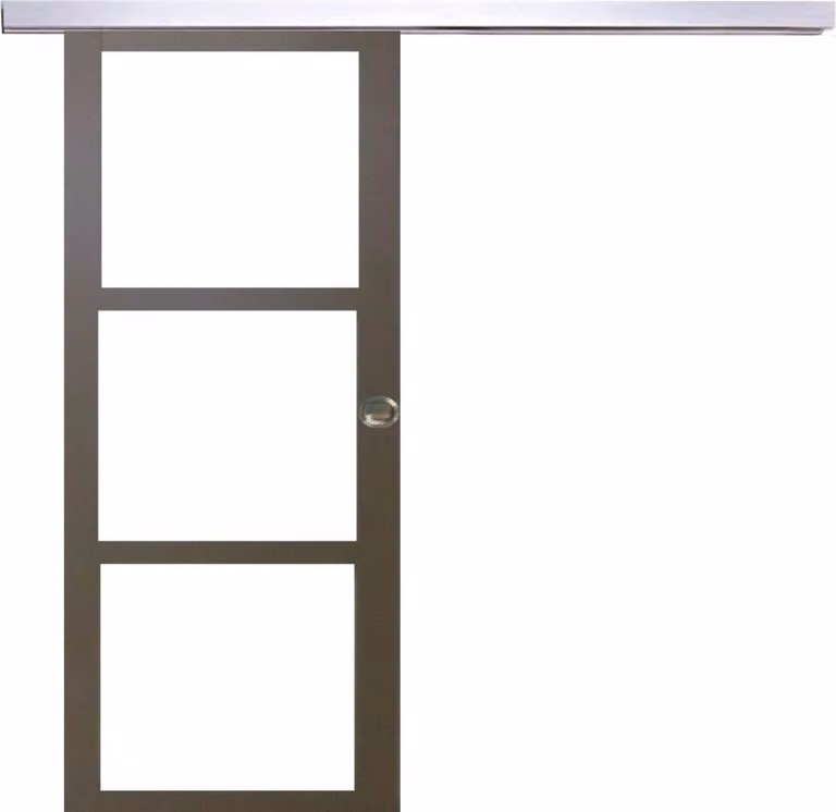 Porta scorrevole grigia beige con vetro trasparente H204 x L73 cm, binario in alluminio, gusci GD MENUISERIES